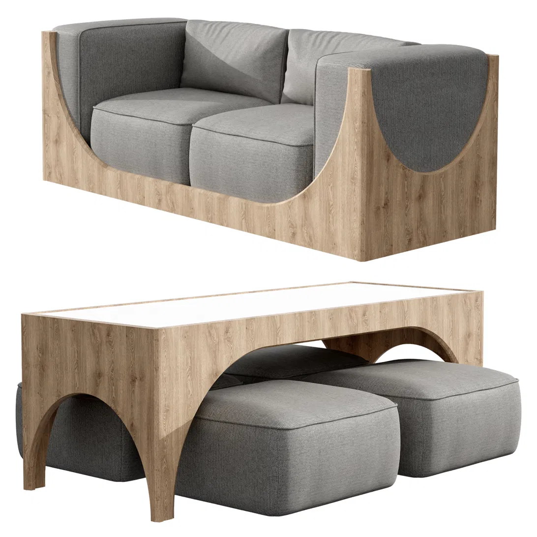 Sofa, ottomans and coffee table, Arca